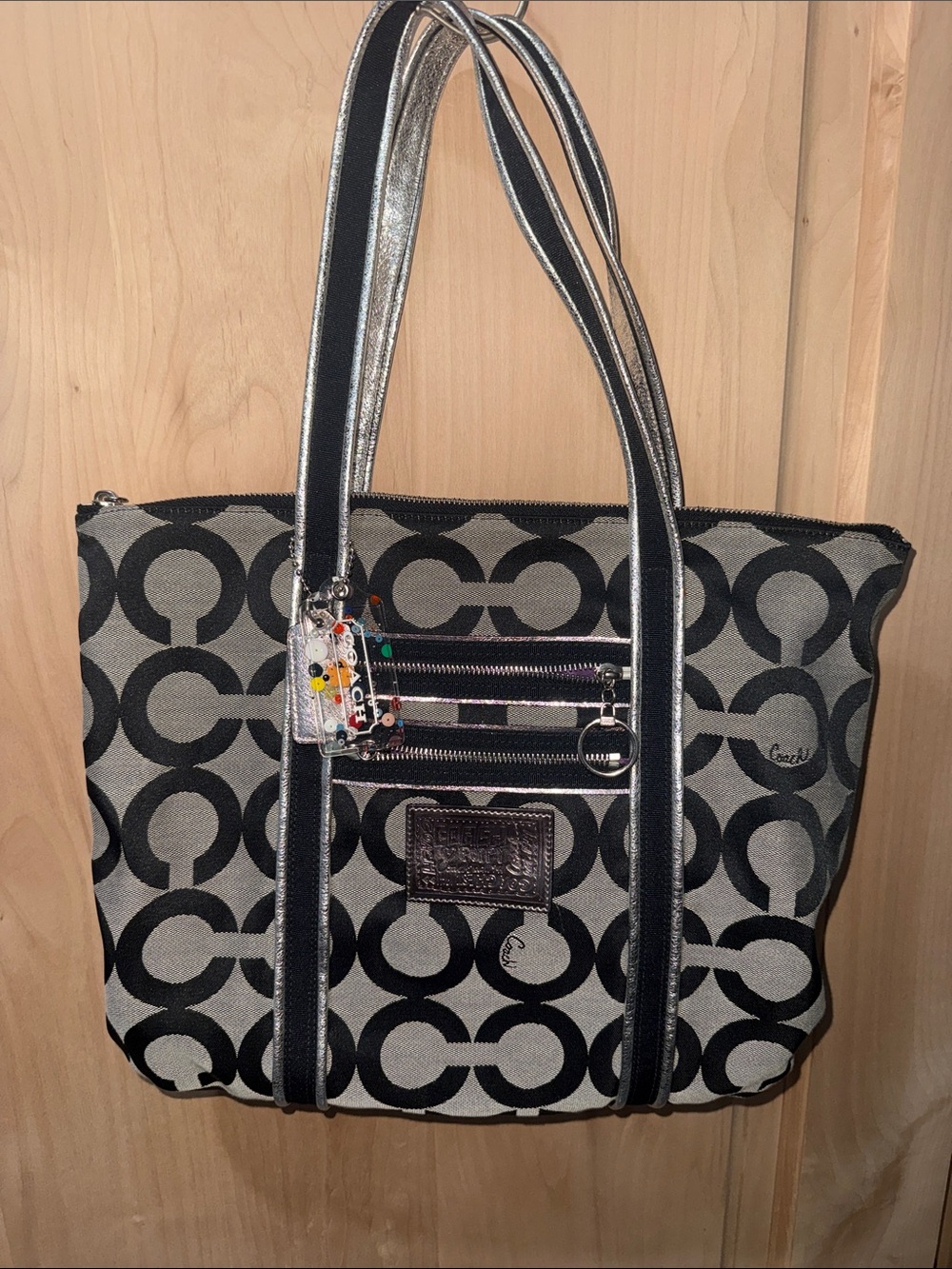 Coach Black & Gray Signature Circle-Pattern Tote